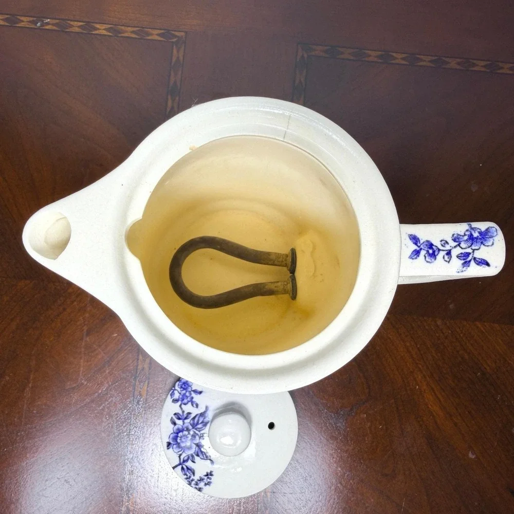 Vintage Blue White‎ Floral Ceramic Electric Teapot Cottagecore Farmhouse MCM